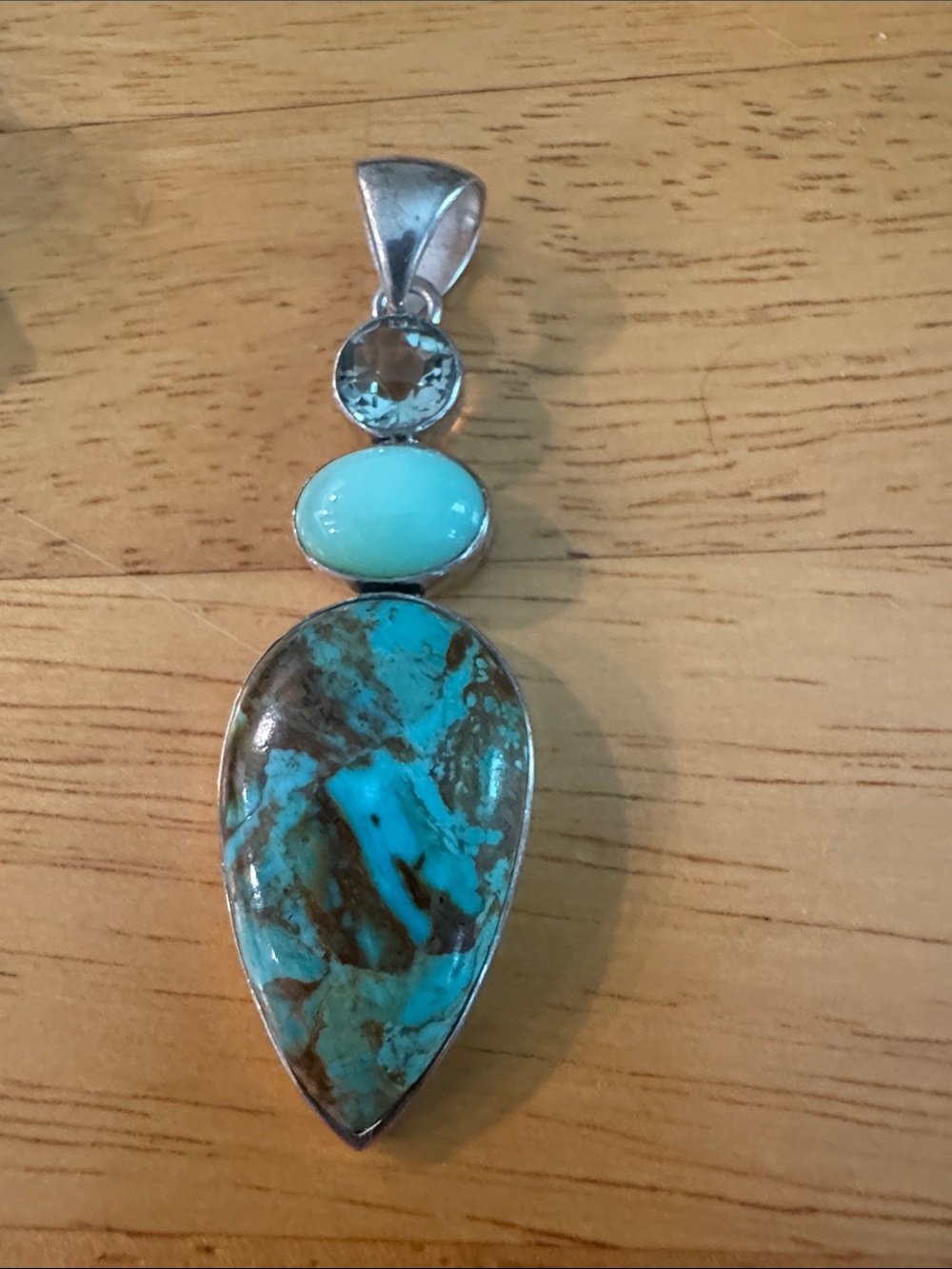 Sterling silver ARYO turquoise and quartz drop pendant